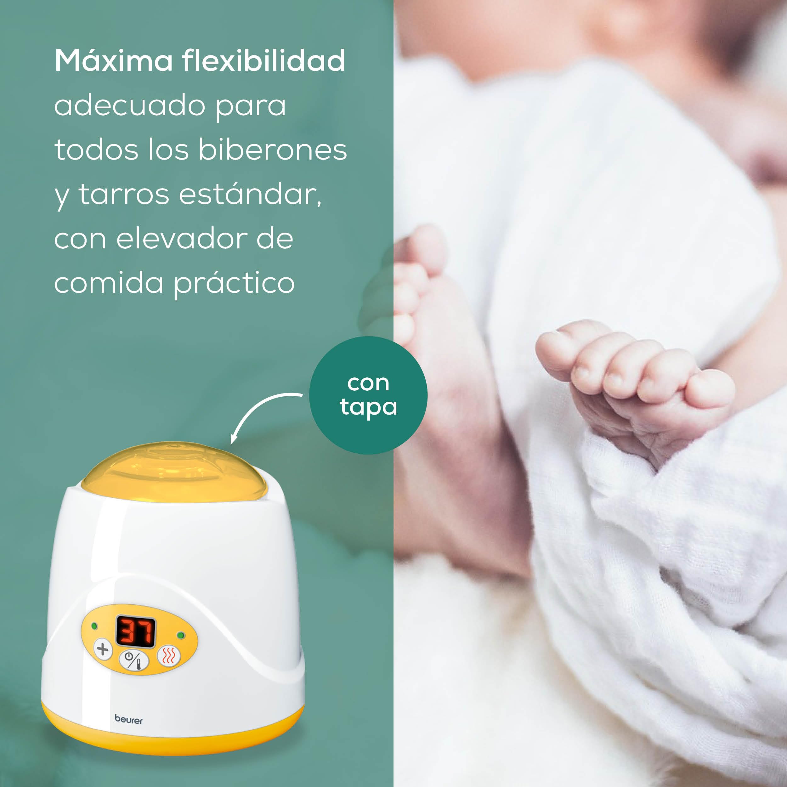 Beurer BY 52 Calentador de alimentos y biberones, para calentar y mantener caliente la comida del bebé, 8 minutos de calentamiento, pantalla digital de temperatura, apto para todos los biberones