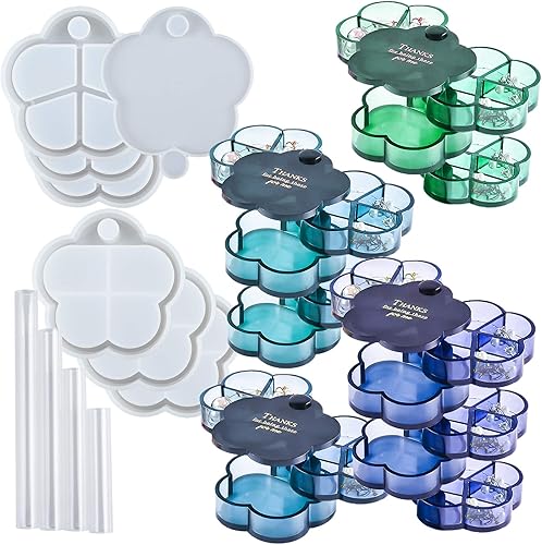 Miniatura 1 de FUNSHOWCASE Caja de almacenamiento giratoria, juego de moldes de silicona de resina epoxi, organizador de joyas multicapa, 11 unidades, flor de 4.3