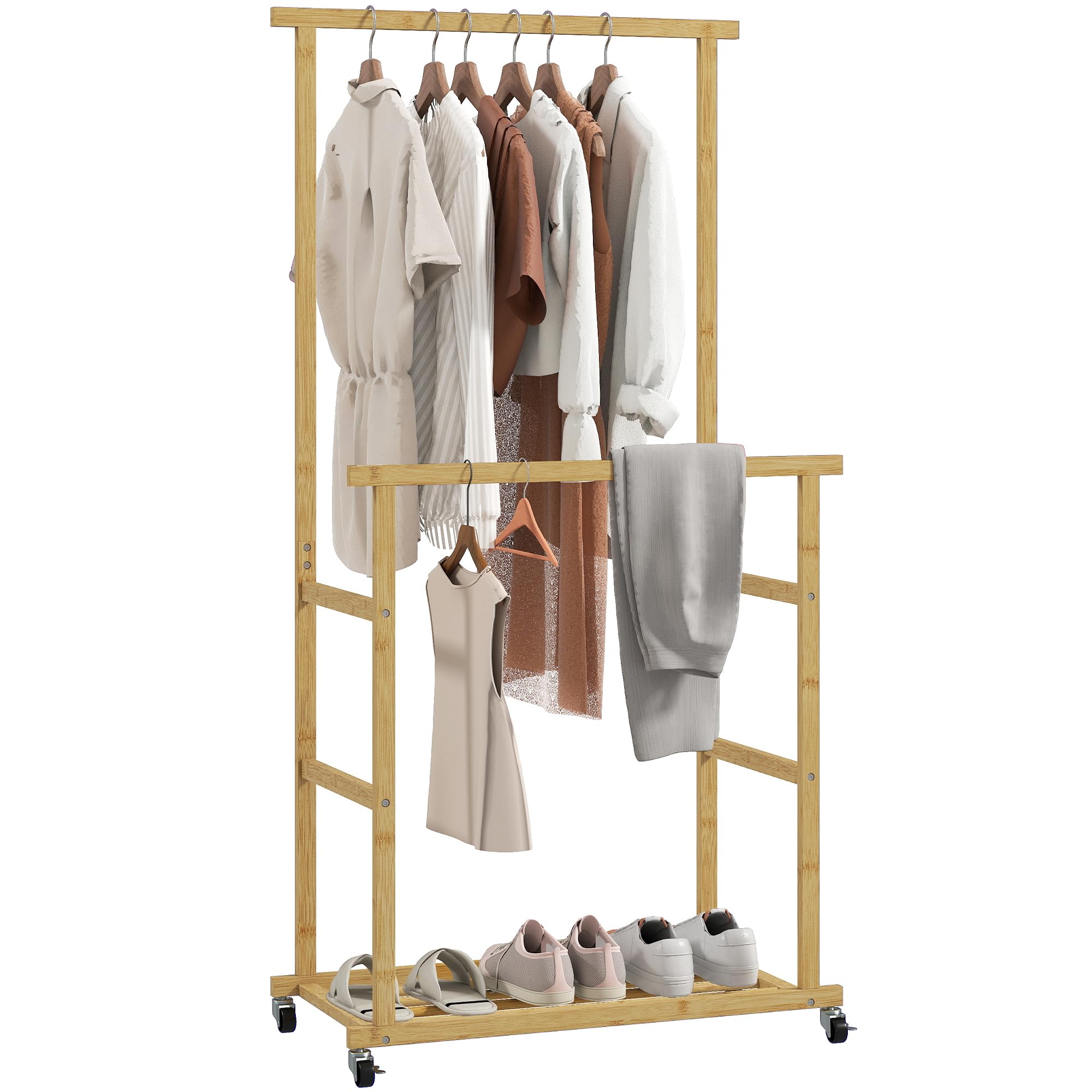 homcom portant à vêtements à roulettes