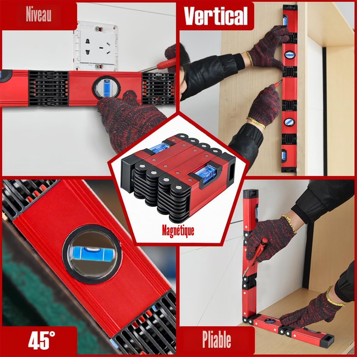 N&S Juvyig - Outil multifonction pliable pour la menuiserie, outil de mesure multi-angle pour la menuiserie, nivellement précis dans n'importe quelle position, règle