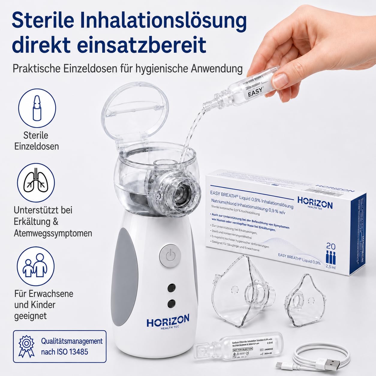 Inhalationsgerät, Wiederaufladbarer USB C Inhalationsgerät für Kinder, tragbar, Super Leiser Inhalator, Effizienter Vernebler Inhaliergerät Kinder für unterwegs (SET Grau)