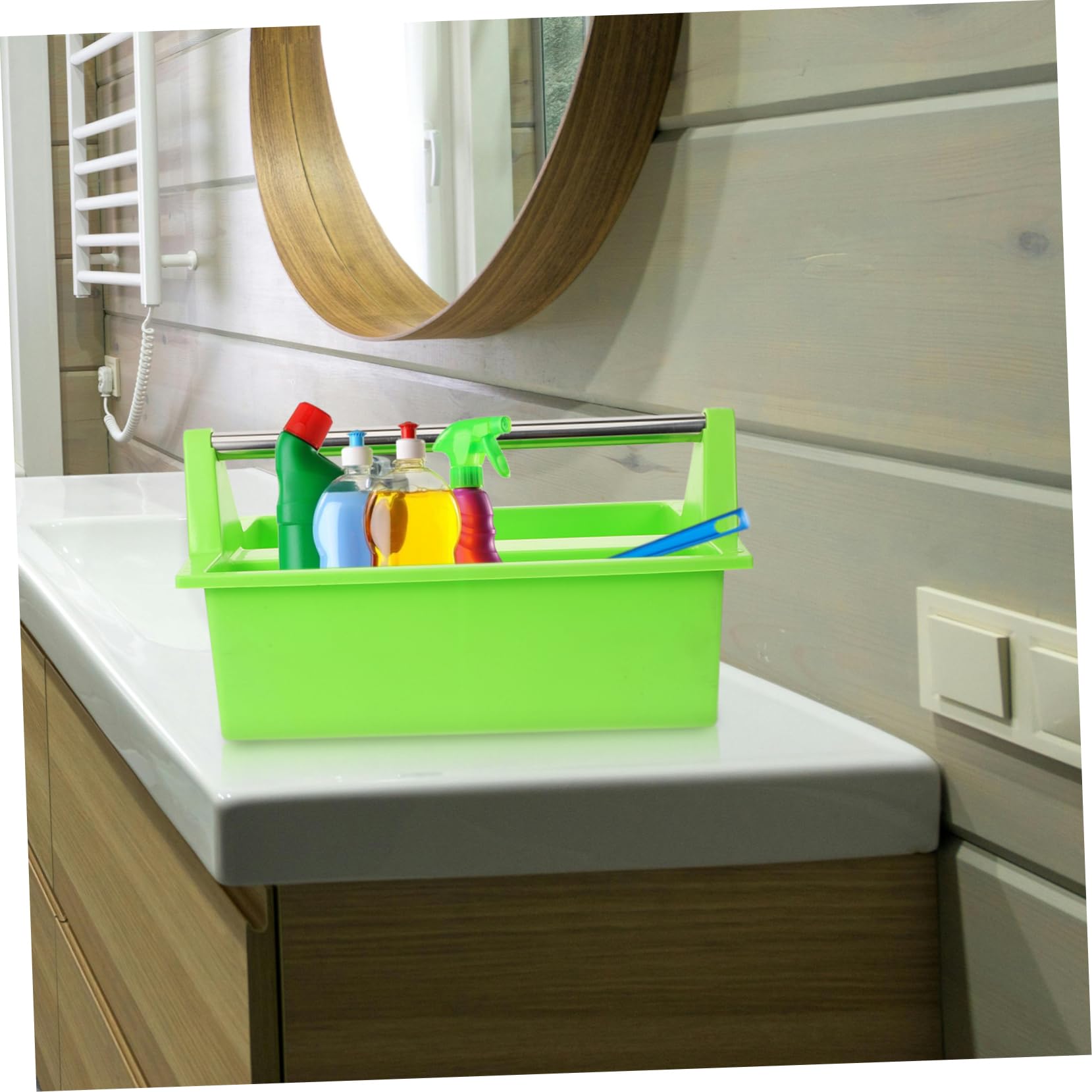 PRETYZOOM Cesta de Limpieza Portátil Multiusos Asa, Organizador de Suministros de Limpieza, Contenedor Plástico Resistente, Uso para Baño y Cocina, Almacenamiento Práctico Hogar