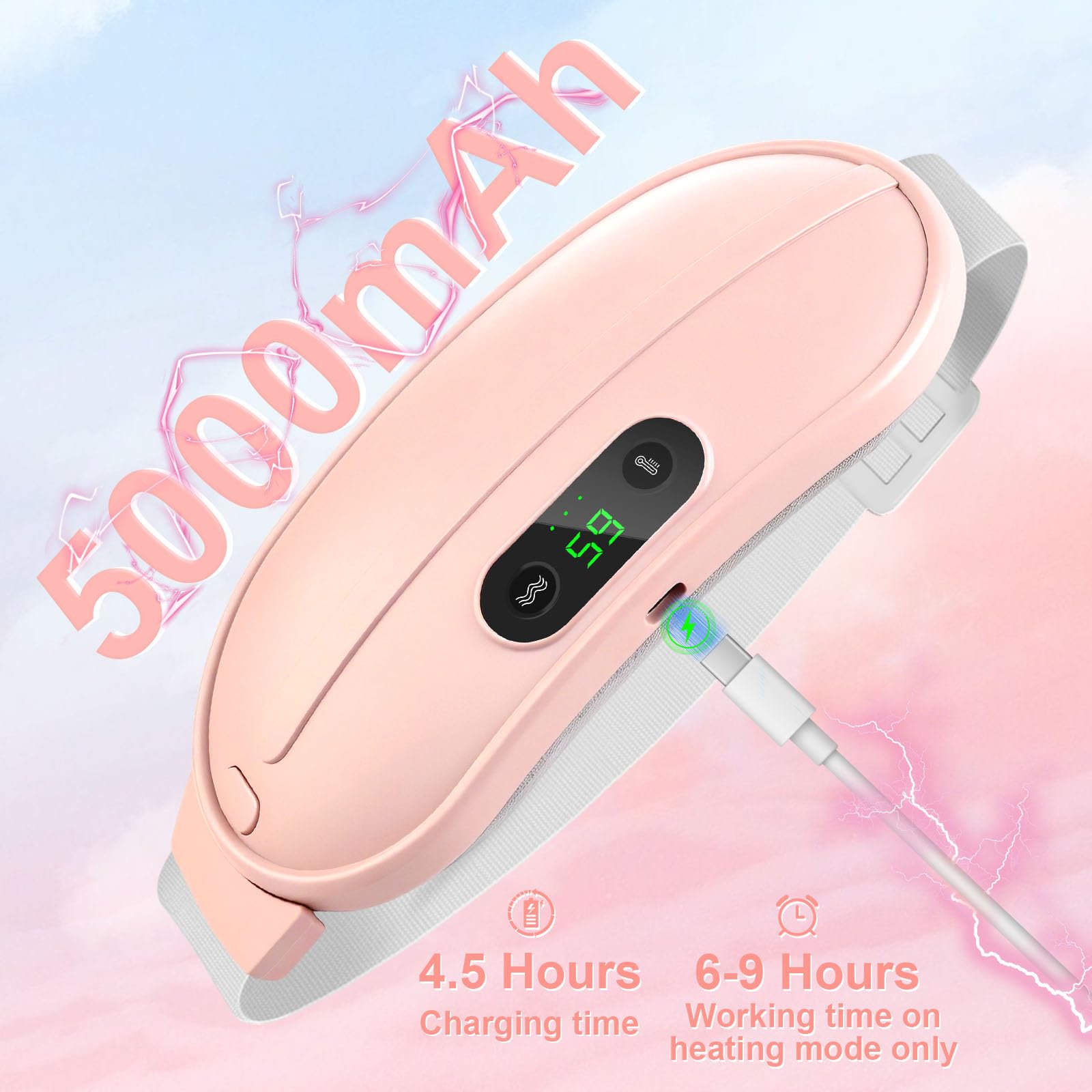 Ceinture chauffante regle douloureuse, iklestar 5000mAh Coussin chauffant pour les crampes menstruelles avec 6 modes de chaleur et de massage, ceinture regles douloureuses et les crampes dorsales