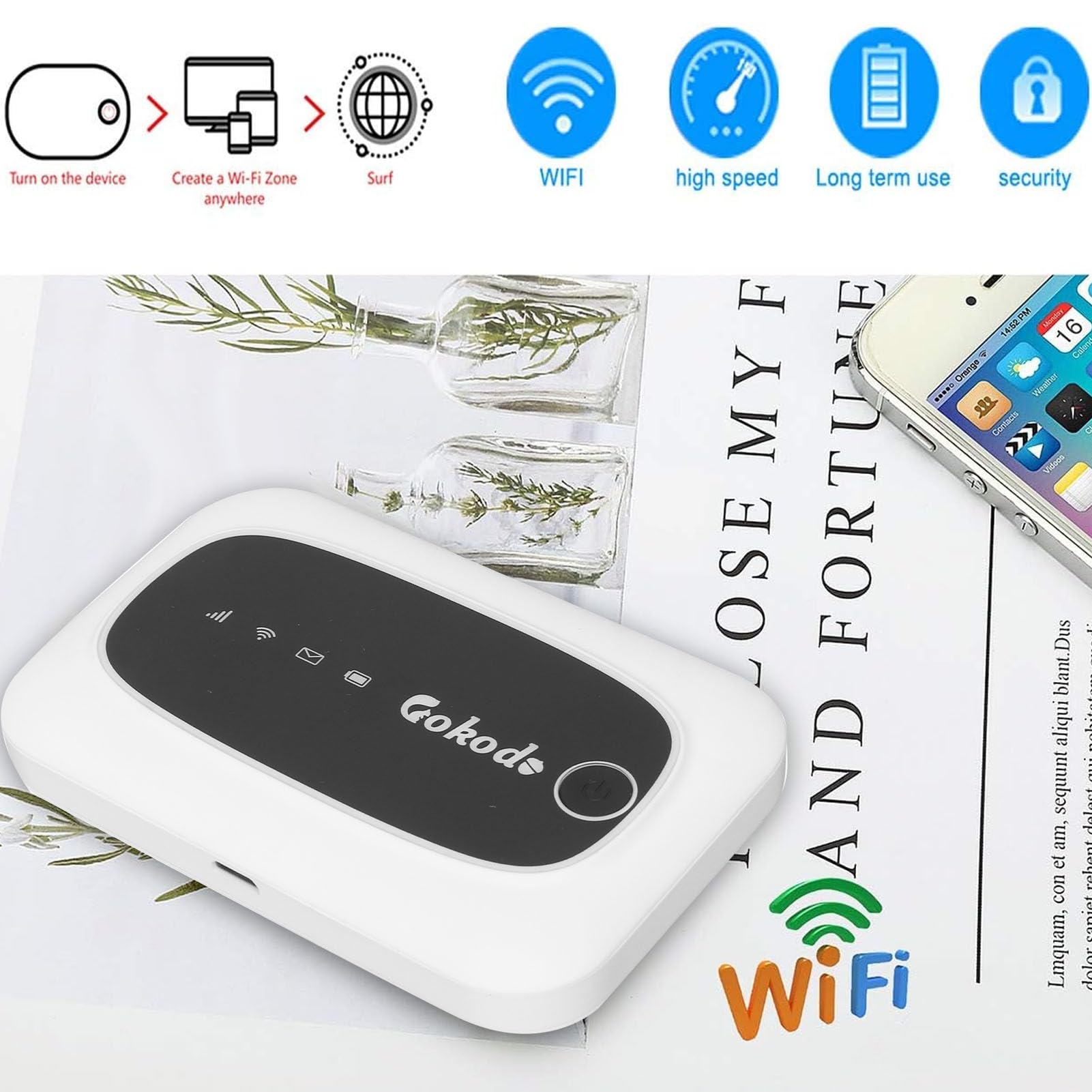 Router WiFi, Router Bezprzewodowy 4G LTE Mobilny Hotspot Karta SIM Router Podróżny, Przenośny Mobilny Router WiFi 300 Mb/S do Tabletu Laptop Telefon Komórkowy, Bateria 2000 MAh