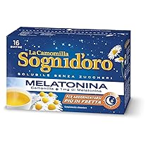 Camomilla Sogni d’oro solubile con melatonina, 16 Filtri, senza zuccheri e glutine, immediatamente solubile, facile da preparare, sonno rapido.