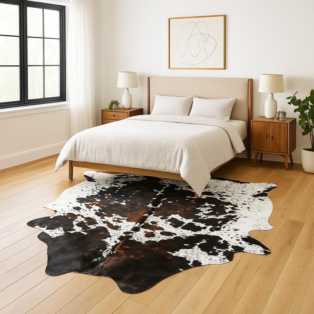 bonanza leathers Genuine Tricolor Cowhide Rug 6x7 ft – Natural Hair-On Cow Hide, Kids & Pet Friendly, Luxury Western Ranch & Farmhouse Decor, Large Real Cow Skin for Living Room or Under Dining Table