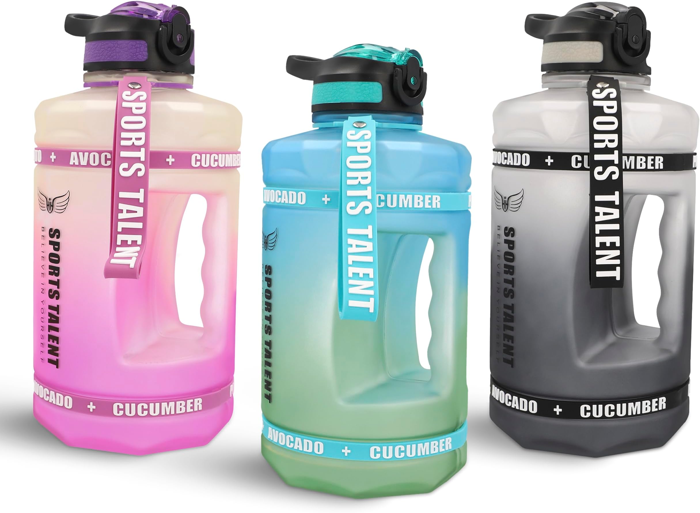 LA' PRECIOUS Water Bottle 2l for Gym Non-Toxic BPA Free Material, Fast Flow, Flip Top Leak Proof Lid with Straw. (Blue/Green)