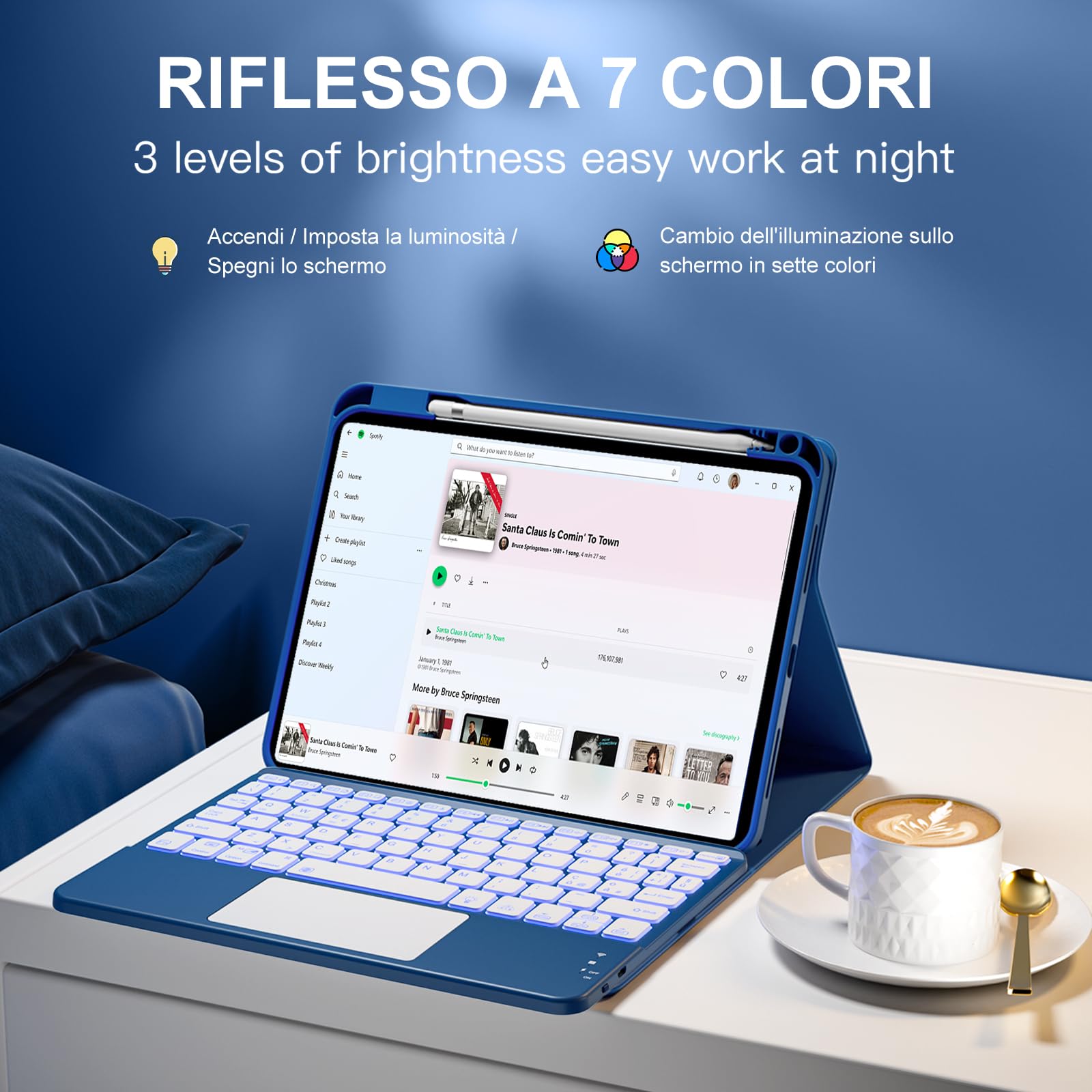 Vobafe Tastiera iPad 10 Generazione 10.9" 2022, Cover con Tastiera Rimovibile iPad A16 11 Pollici 2025 con Trackpad, Italiano QWERTY con 7 Colori Illuminato, Custodia con Portapenna, Blu Marina