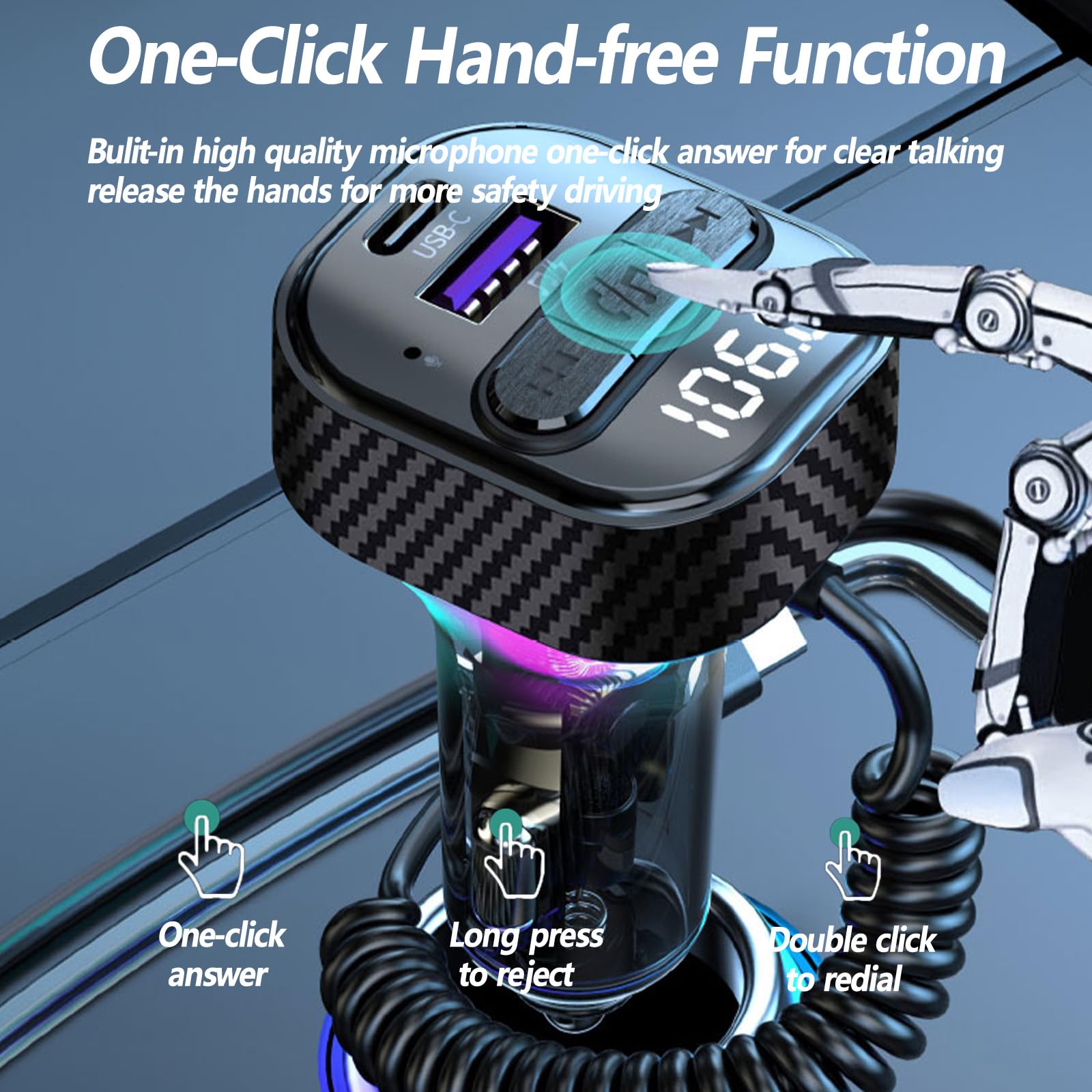 Transmetteur FM Bluetooth 5.3 pour voiture, adaptateur de voiture Bluetooth avec port de chargeur PD de type C (30 W) et câble, port USB QC3.0, émetteur radio FM sans fil, prend en charge les appels