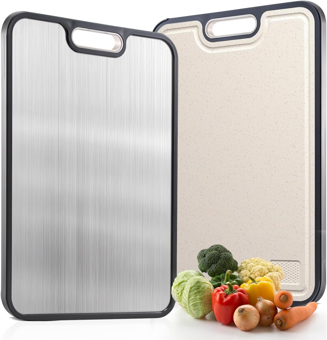 Titanium Cutting Board – 15" Double-Sided | Pure Titanium & Eco Wheat Straw | Non-Slip, Dishwasher Safe | Heavy Duty Cutting Board for Meat, Vegetables & Fruits