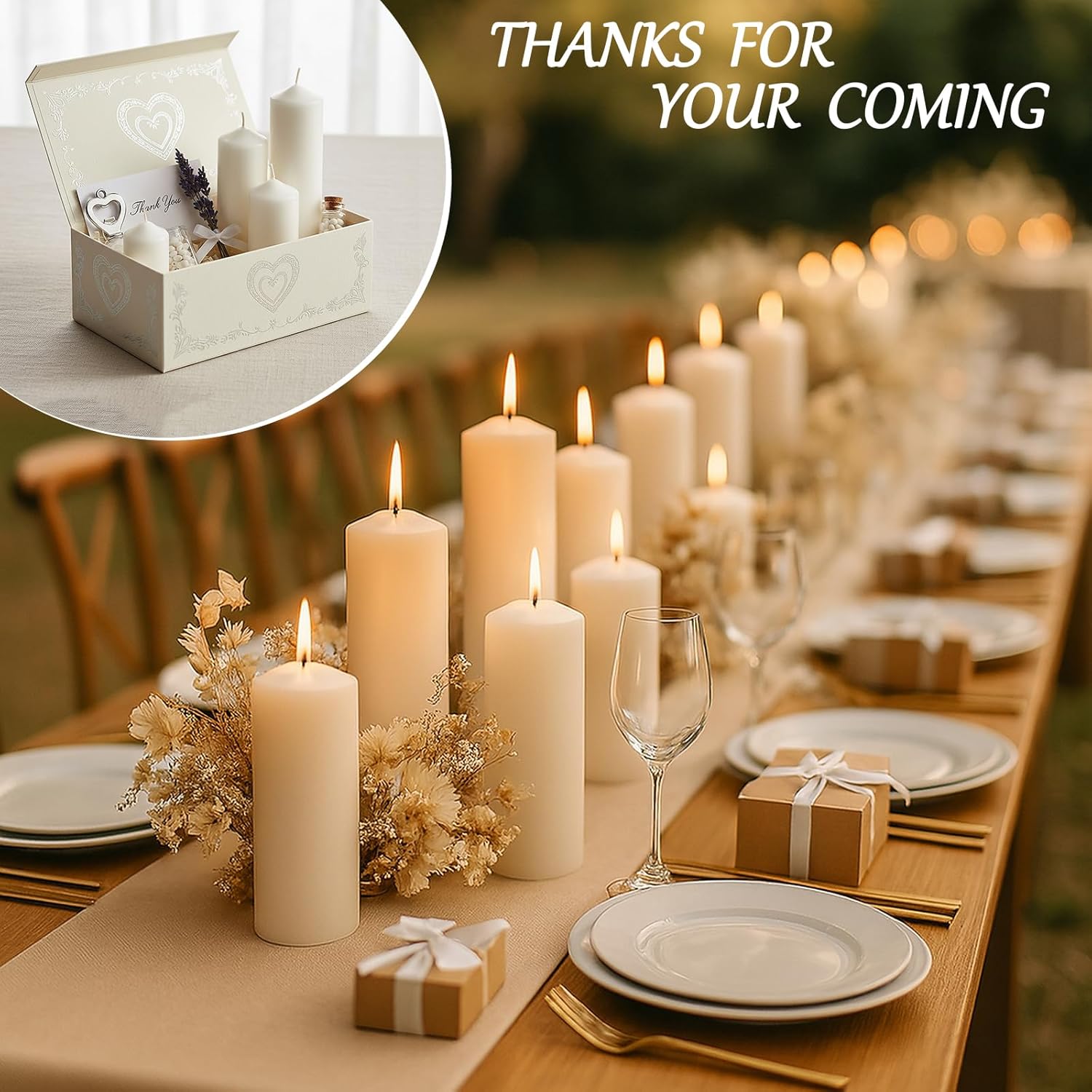18 Pcs White Pillar Candles Bulk Set，Hurricane Candles，2x3 2x4 2x6 Inch - 12 Each Size，Dripless Unscented Smokeless，Gives You a Better Atmosphere When Organizing an Event Party.