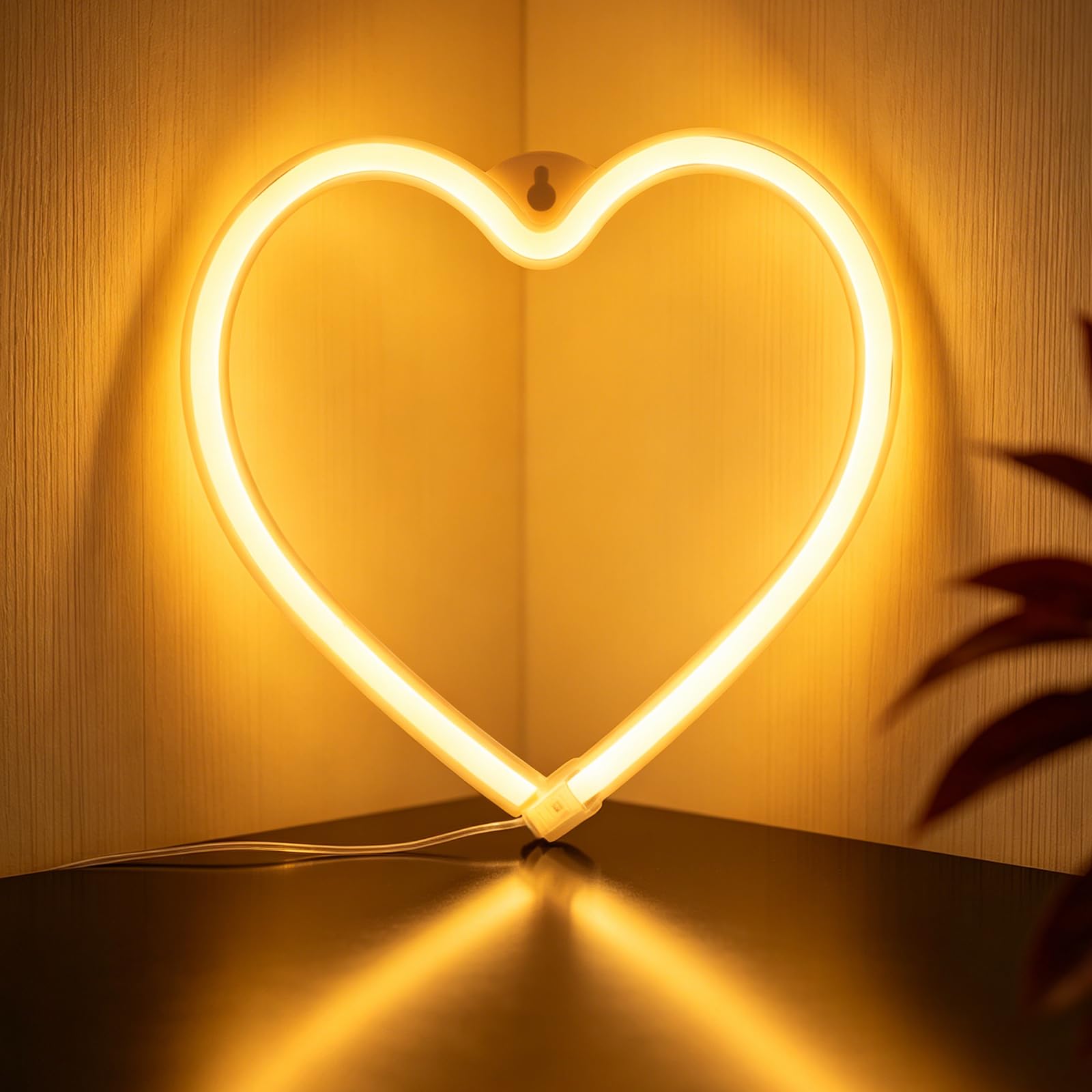 Love Heart Neon Sign,Warm Yellow LED Light Signs,Powered by USB Cable Sign Neon Night Light, LED Hearts Lamp for Bedroom,Valentines Gift