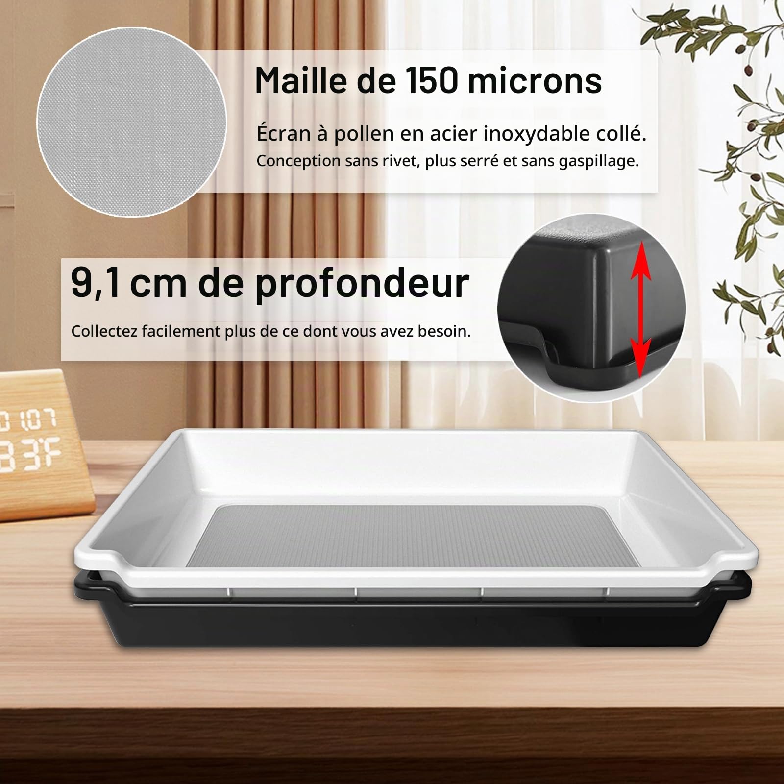 Plateau de Coupe, Bac de Finition avec Zone de Filtre de 15 * 10 Pouces Tamis à Pollen avec Deux Ciseaux Un Carte Grossissante et Un Brosse Accessoires de Culture avec Écran de 150 Microns Pour Herbes