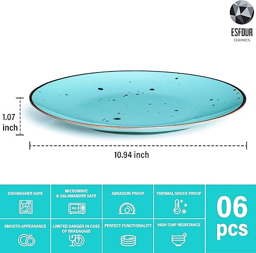 Miniatura 2 de Juego de 6 platos llanos de 11 pulgadas, aptos para microondas, horno, lavavajillas, resistentes a los arañazos, platos de porcelana para carne,