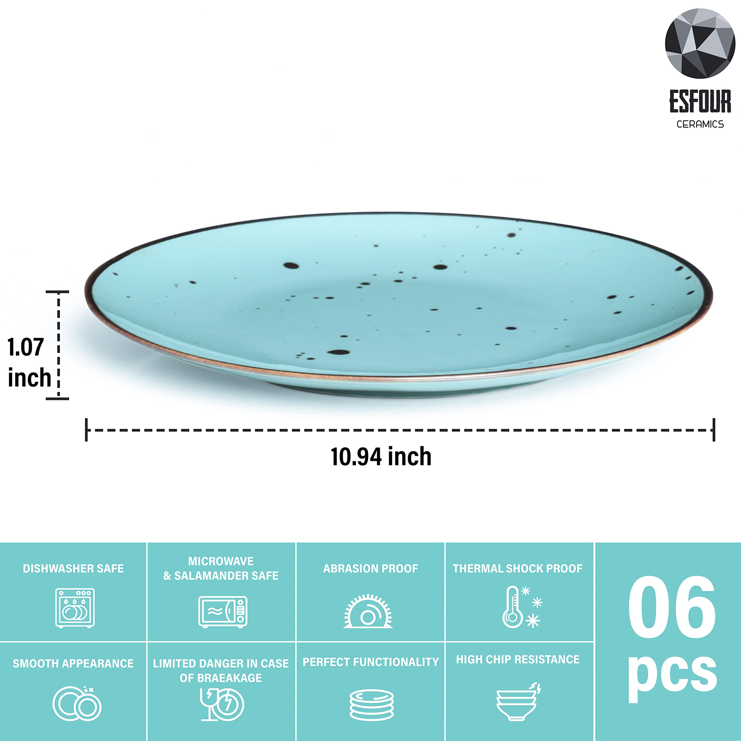 Esfour porcelanowe okrągłe talerze obiadowe, 28 cm, zestaw 6 sztuk, naturalne różne kolory