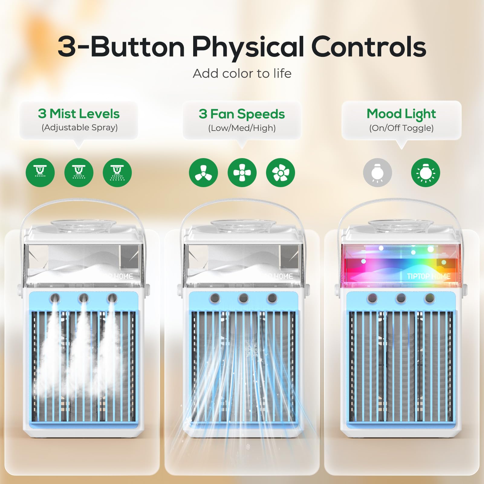 Aire Acondicionado Portátil, 800ML Mini Enfriador de Aire Portátil con Control de Aplicación, 5 en 1 USB Recargable con 6 Cajas de Hielo, Enfriador de Aire Portatil Interior