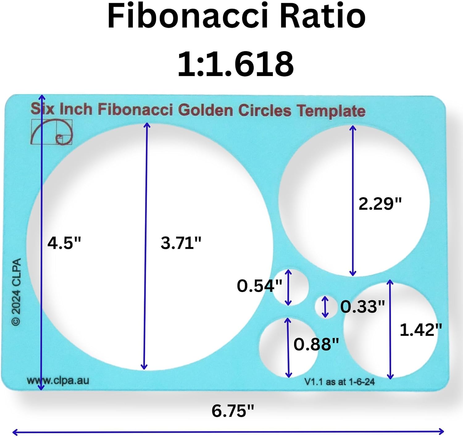 Fibonacci 3-Piece Template Set — 6" Circle, Star and Square | Golden Ratio Drawing Tools | Fibonacci Art, Quilting and Drafting Stencils | Clear PETG | Made in Australia