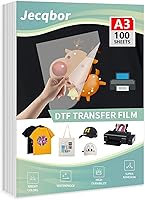 Vista 1 de Jecqbor DTF - Papel de transferencia de calor PET A3 (100 hojas), película DTF transparente brillante de doble cara para impresora de inyección