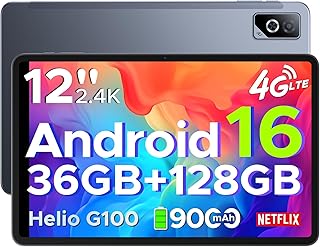 DOOGEE Tab G6 Pro Tablet 12 Inches, Tablets Android 16, 90Hz 2.4K 36GB RAM+128GB ROM/TF 2TB, Helio G100 Octa-Core PC with …