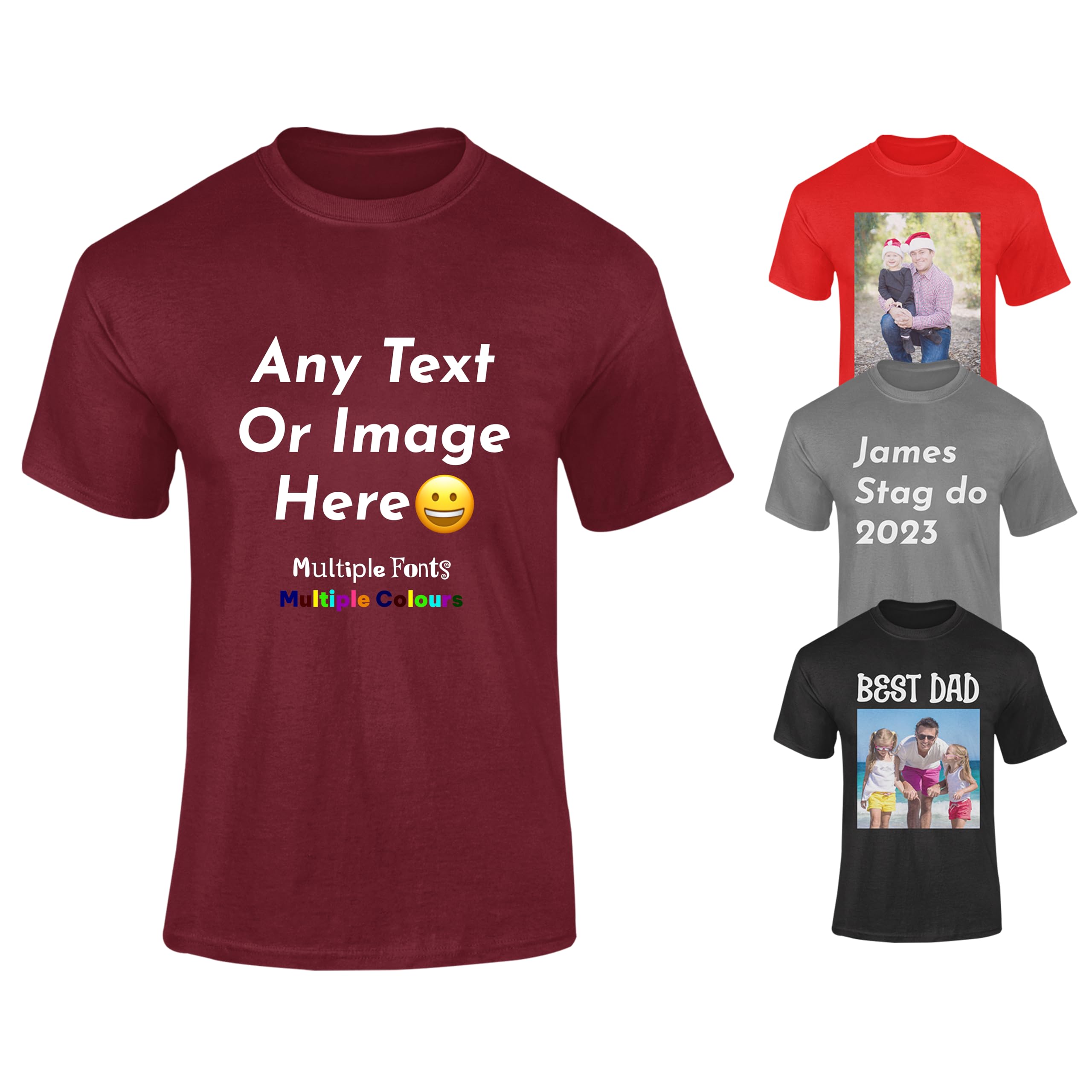 Varsany Personalised T Shirts Mens Womens Kids UK - Customised T Shirt with Any Text and Photo, Long-Lasting Printing - Design Your Own Custom T Shirt — view 9
