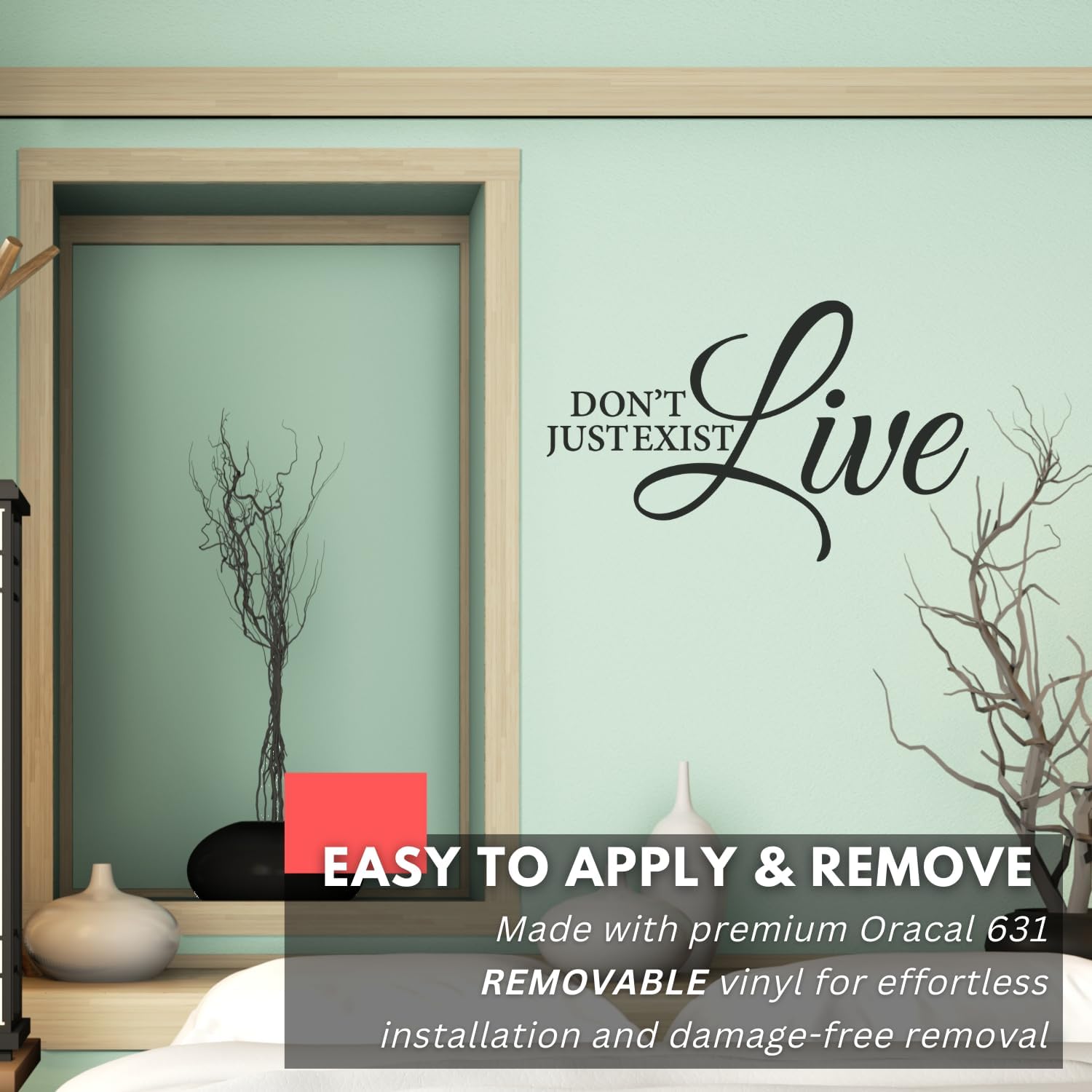 My Vinyl Story - Don't Just Exist, Live - Motivational Inspirational Wall Decal Sticker Quote Vinyl Art Decor for Home Bedroom Classroom Positive Affirmation, Removable (Black, 22x14 inches)