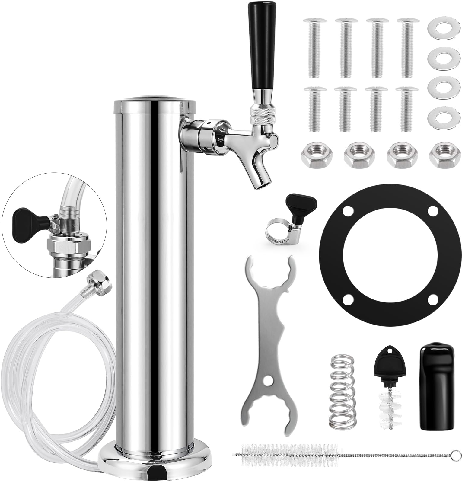 draft beer tower single tap stainless steel keg kegerator 3 tap come with self closing faucet and pre assembled line easy install at countertop and kegerator