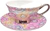 Tea Cup and Saucer Set- 6.8oz Premium Quality Bone China Hand-made Flower Pearl Silver
