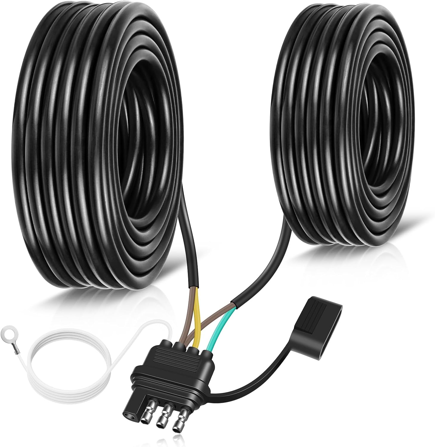 35FT 4 Pin 5 Wire Trailer Wiring Harness, 16AWG Trailer Light Wiring Kit with PVC Jacketed, Waterproof 4 Way Flat 5 Wire Trailer Light Connector Plug for Boat Trailer RV Both-Side Taillights Rewiring
