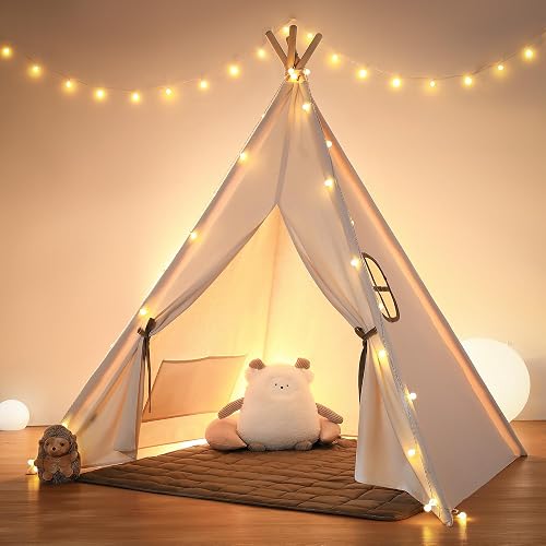besrey Tipi Enfant avec Tapis Rembourré & Fixateur & Lumière,