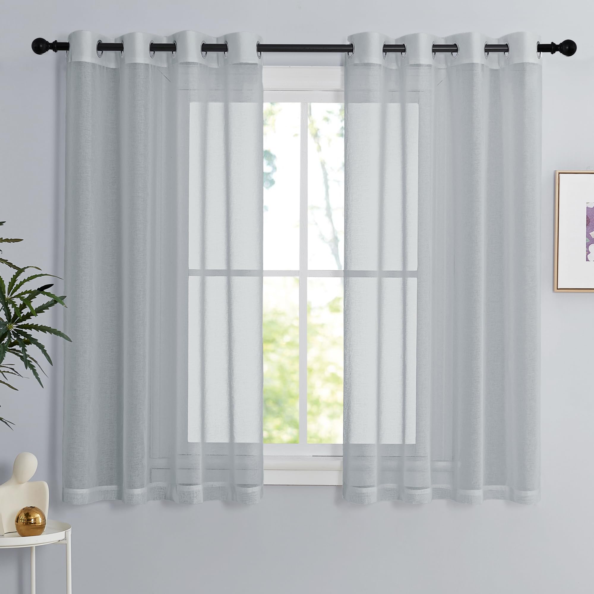 PONY DANCE Cortinas Translucidas para Ventanas Pequeñas, Filtrado de Luz | 140x120cm(AnxAl),Gris Claro, Set de 2, Visillos Transpirable para Separador/Gabinete, Filtro de Luz y Decorativa, con Ojales