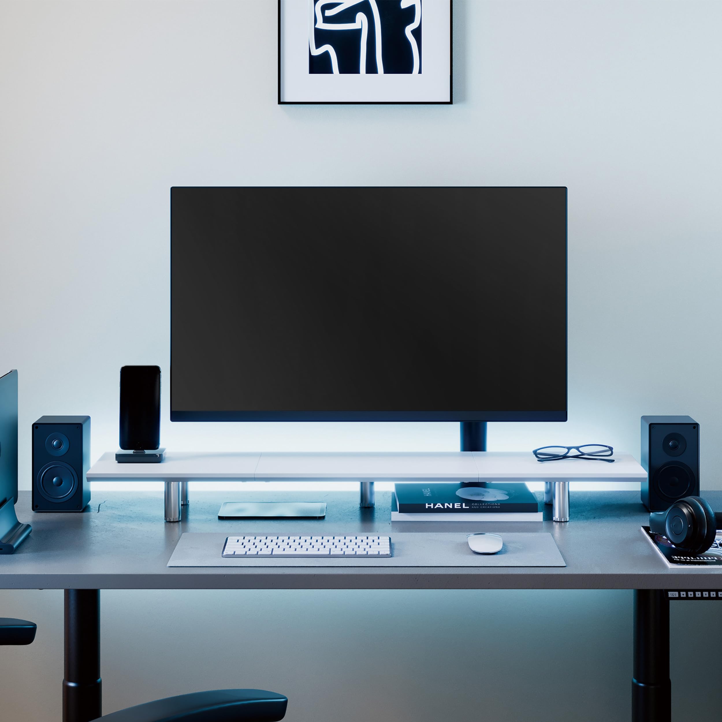 Fenge Monitorständer, 100cm, Höhenverstellbar, Laptop PC TV, Weiß | 2 Geräte, Bis 45kg, 5 Metallfüße, Rutschfeste Füße, Für Bildschirm Computer Drucker Schreibtisch Büro Zuhause, Organizer