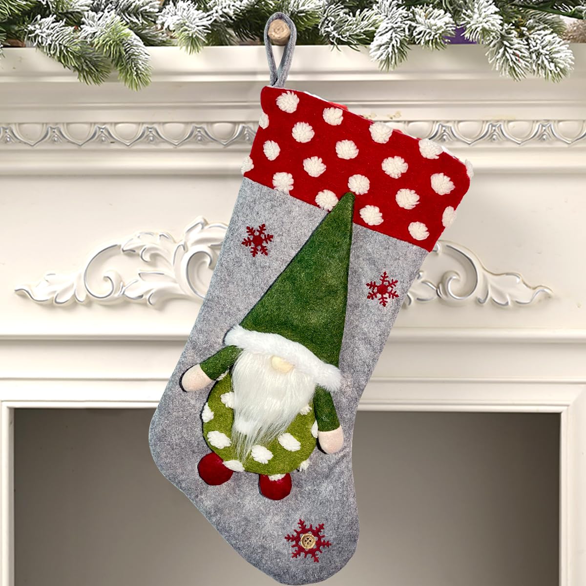 Mauts Grey 20" Christmas Stocking, Gnomes Christmas Decorations Socking, Suitable For Gift Box Mantel Decoration Party Christmas. (Grey)