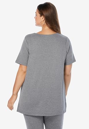 Roaman's Women's Plus Size Soft Knit Tunic with Notch Neckline