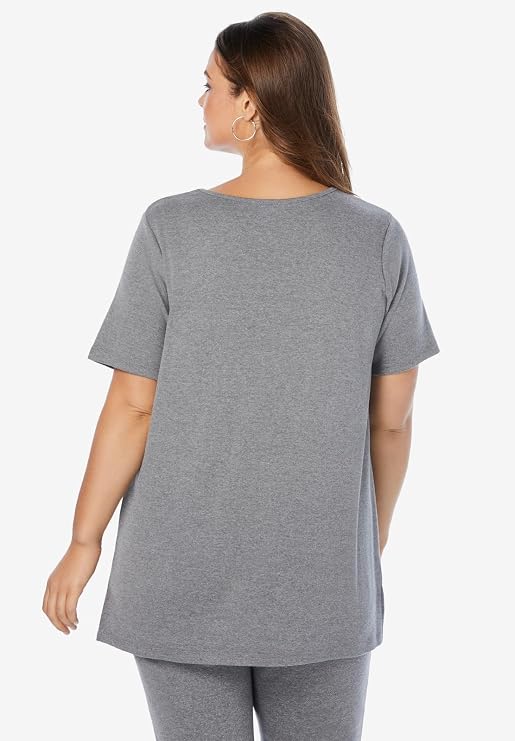 Roaman's Women's Plus Size Soft Knit Tunic with Notch Neckline