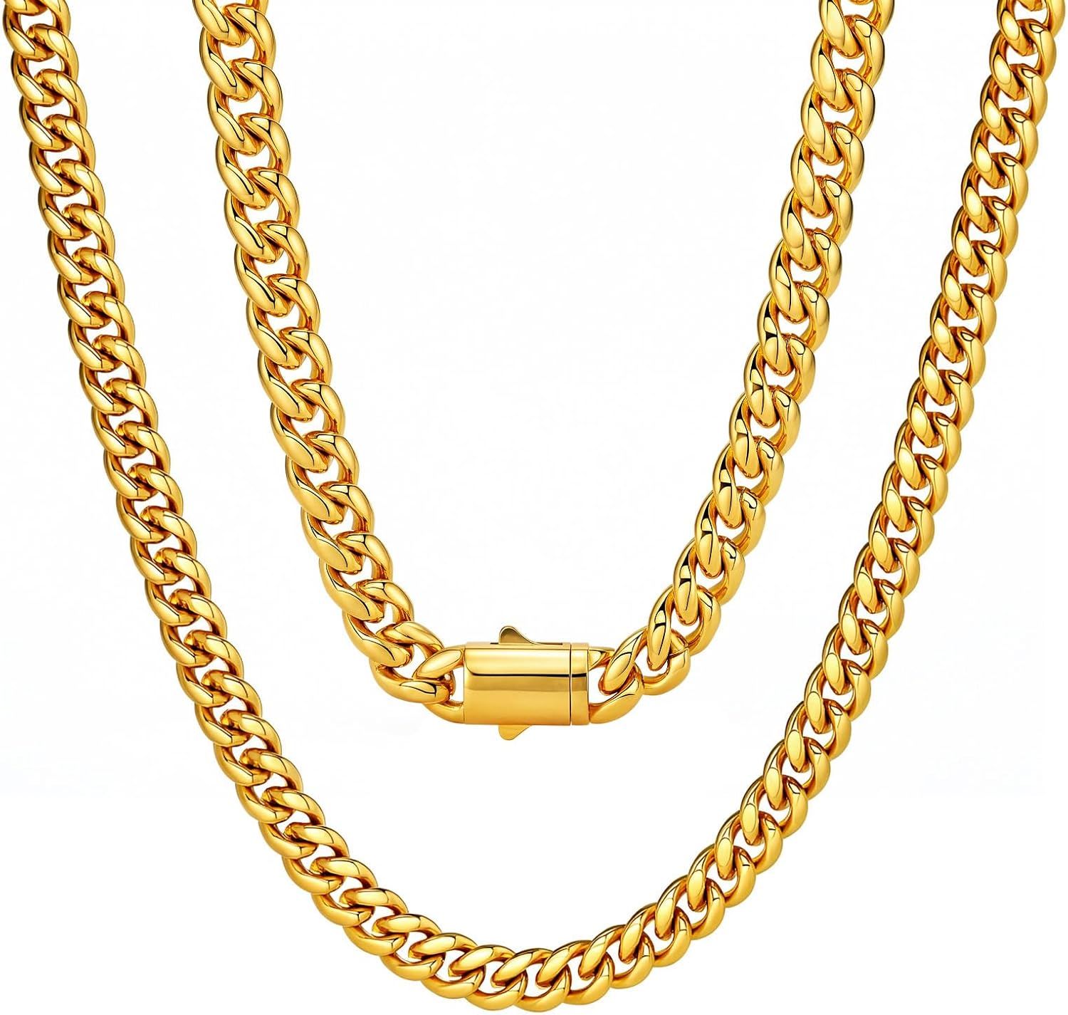 Saintda Chain For Men,8mm/10mm/12mm Width 316L Stainless Steel Cuban Link Chain Hip Top 14K Necklace For Men 16/18/20/22/24 inches Jewelry Gifts