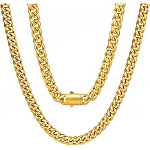 Saintda 14K Gold Cuban Link Chain for Men, 8mm-12mm 316L Stainless Steel Miami Cuban Necklace with Easy-Fasten Button Clasp, Non-Tarnish Skin-Friendly Jewelry Gifts for Him, 16-24 Inch