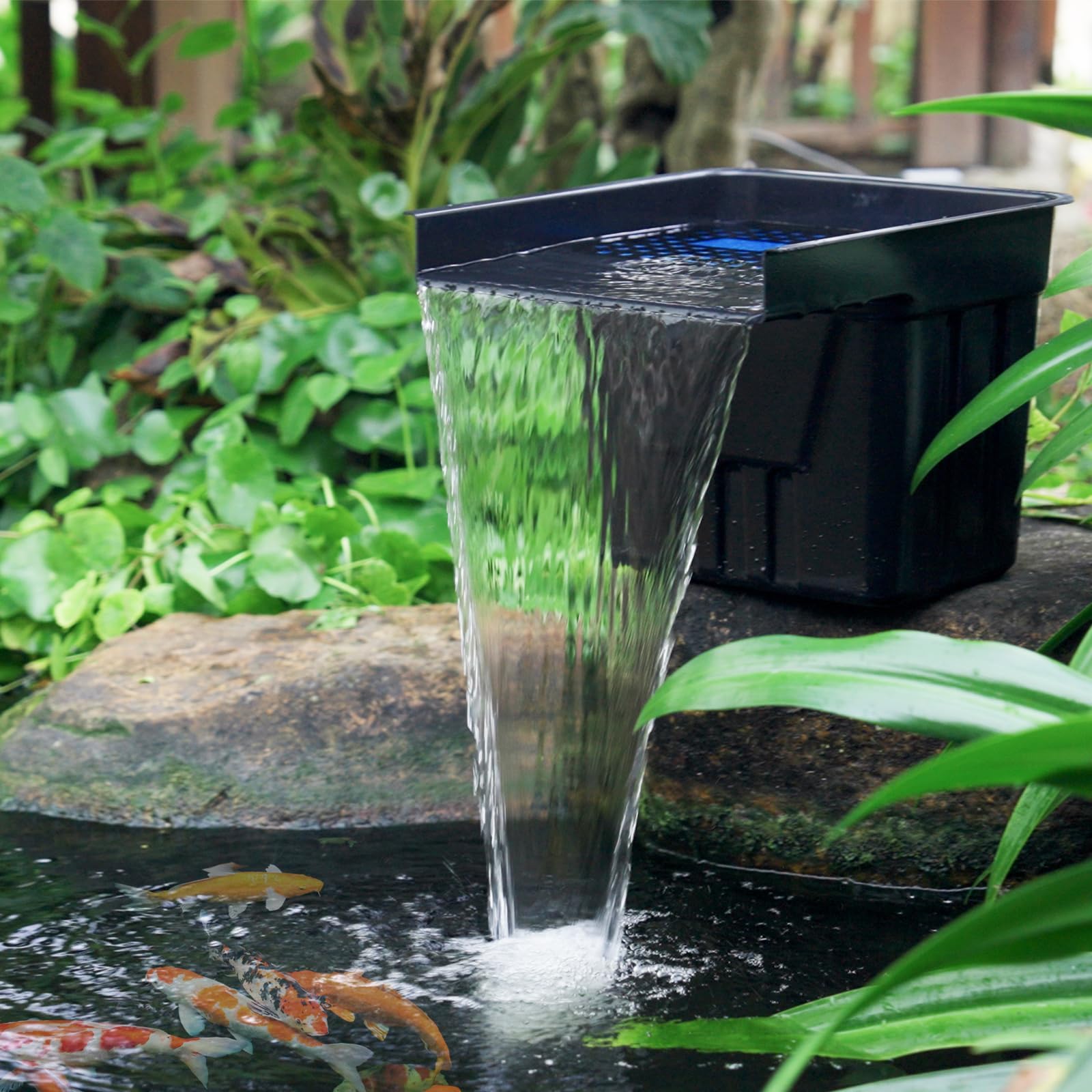 POPOSOAP Wasserfall Teich für den Außenbereich, Teich Wasserfall mit 4500 l/h Teichpumpe, 3 m langem Wellschlauch und Filtermaterial, für Gartenteiche, Bäche und Wasserspiele