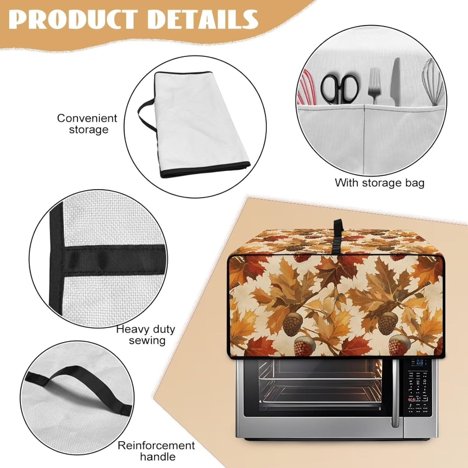 Maple Leaf Waterproof Toaster Cover – Dustproof Oven Protector with Handle Top, Fits Bread Machines & Microwaves, Decorative Kitchen Gift for Women - L