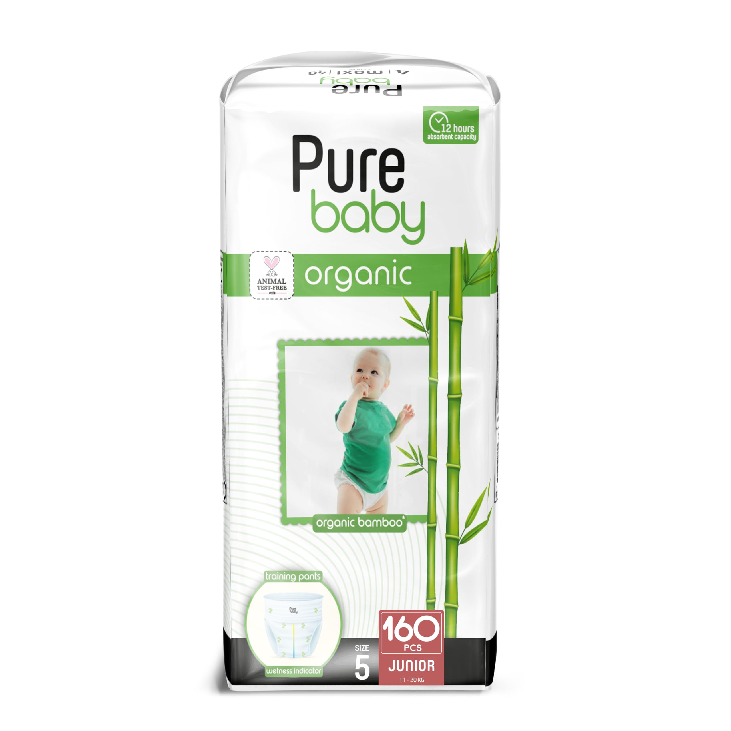 PURE BABYPull Up Pants with Organic Bamboo Core Size 5 (11-18 kg) 160 Count