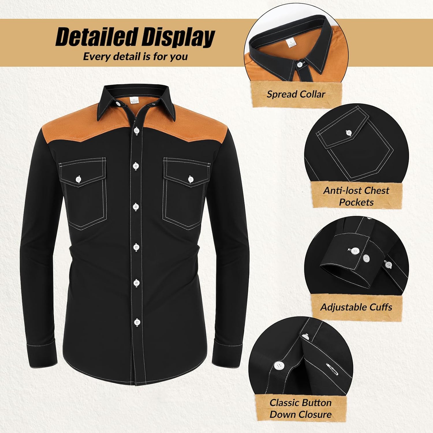 Cowboy Shirts for Men Western Casual Work Long Sleeve Plaid Button Down Shirts Vintage Country Style Slim Fit Top - Image 5