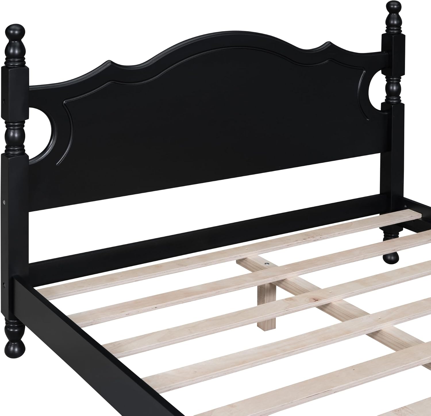 Harper & Bright Designs Full Size Modern Bed Frame with Headboard, Retro Style Full Size Platform Bed Frame with Slat Support for Bedroom, No Box Spring Needed (Black)