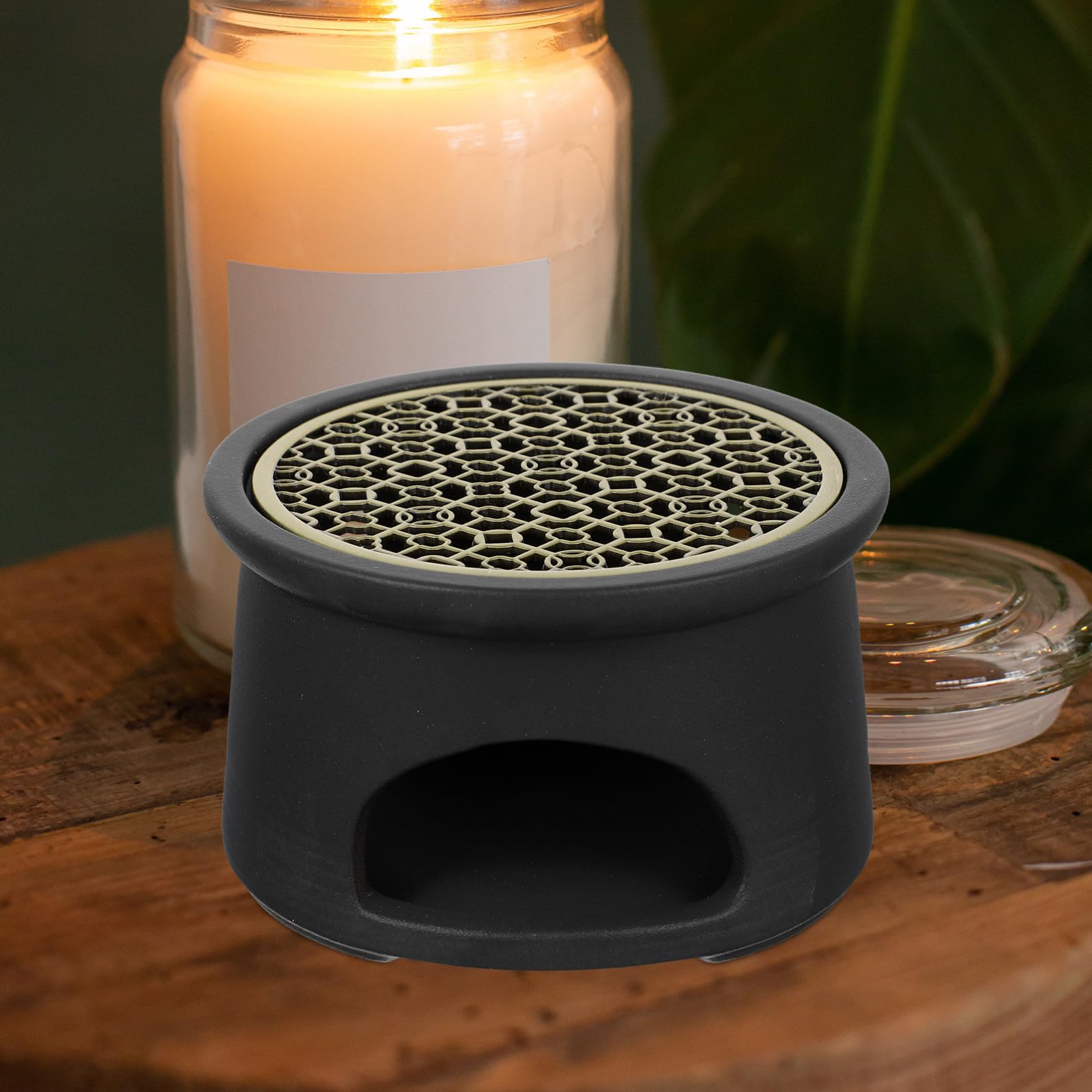 Scalda Teiera in Ceramica Nero Design Moderno e Compatto, Scaldacandela da Tavolo per Sciogliere Cera e Decorazione Funzionale