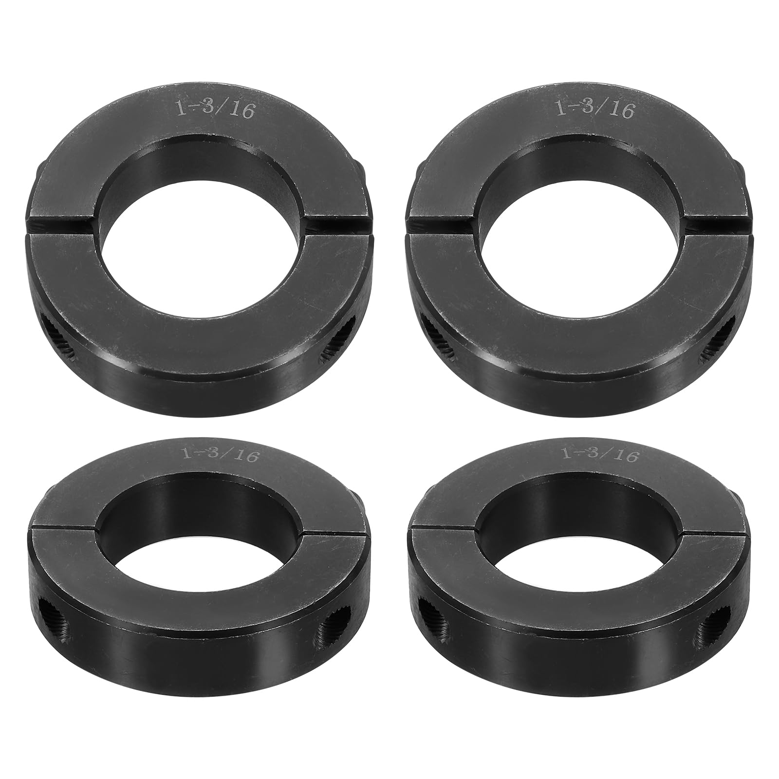 uxcell 4pcs Double Split Shaft Collar for 1-3/16" Shaft, Two-Piece Clamping Collar, 2-1/16" OD, 1/2" Width, Black Oxide Steel Lock Collar Clamp, Set