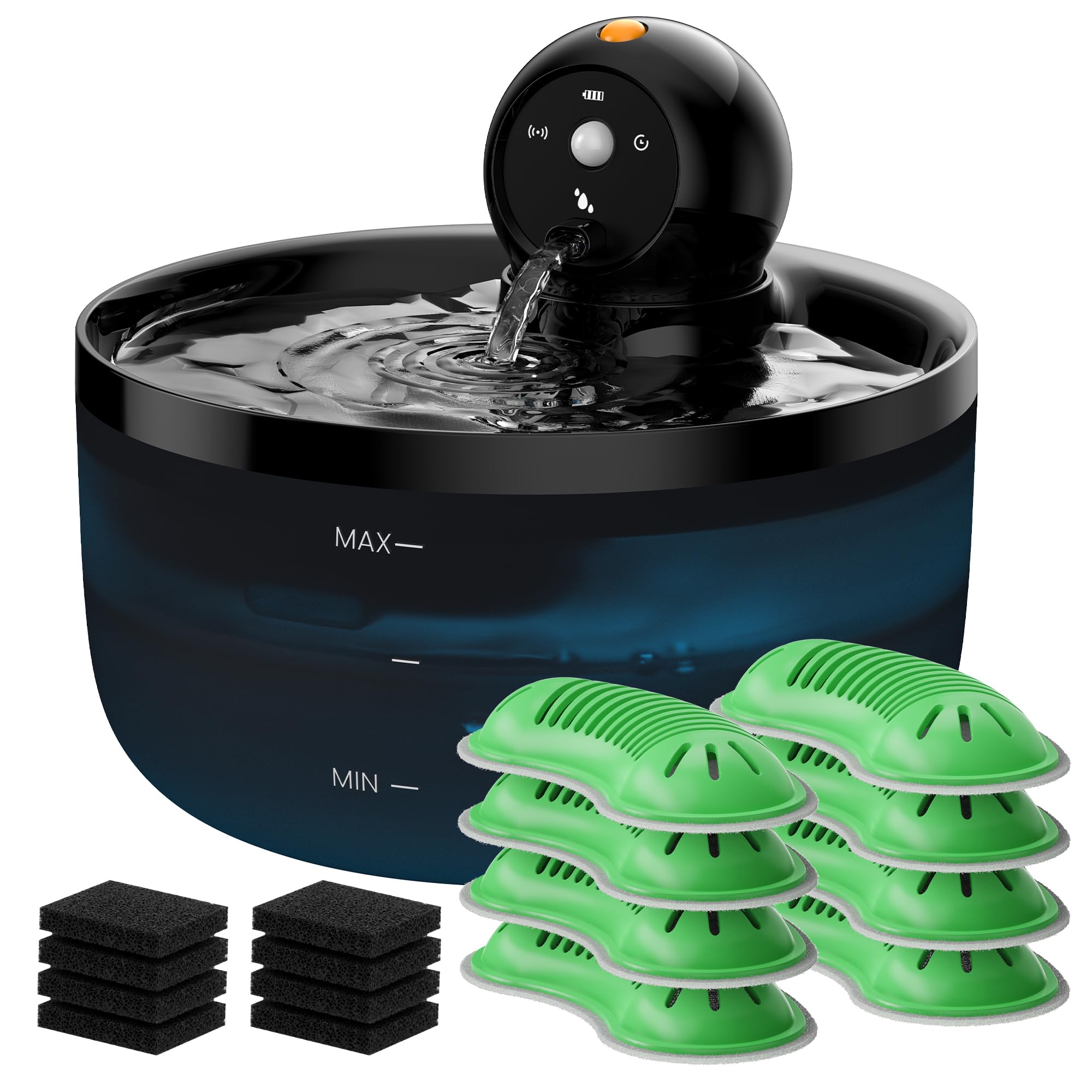 Fontanella Gatto con Sensore Fontana Gatti: Fontanella per Gattis a Batteria - Fontanellas Gatti senza Fili - Dispenser Acqua Cani Ricaricabile - Fontana Gatto con 8 Filtris + 8 Spugnes