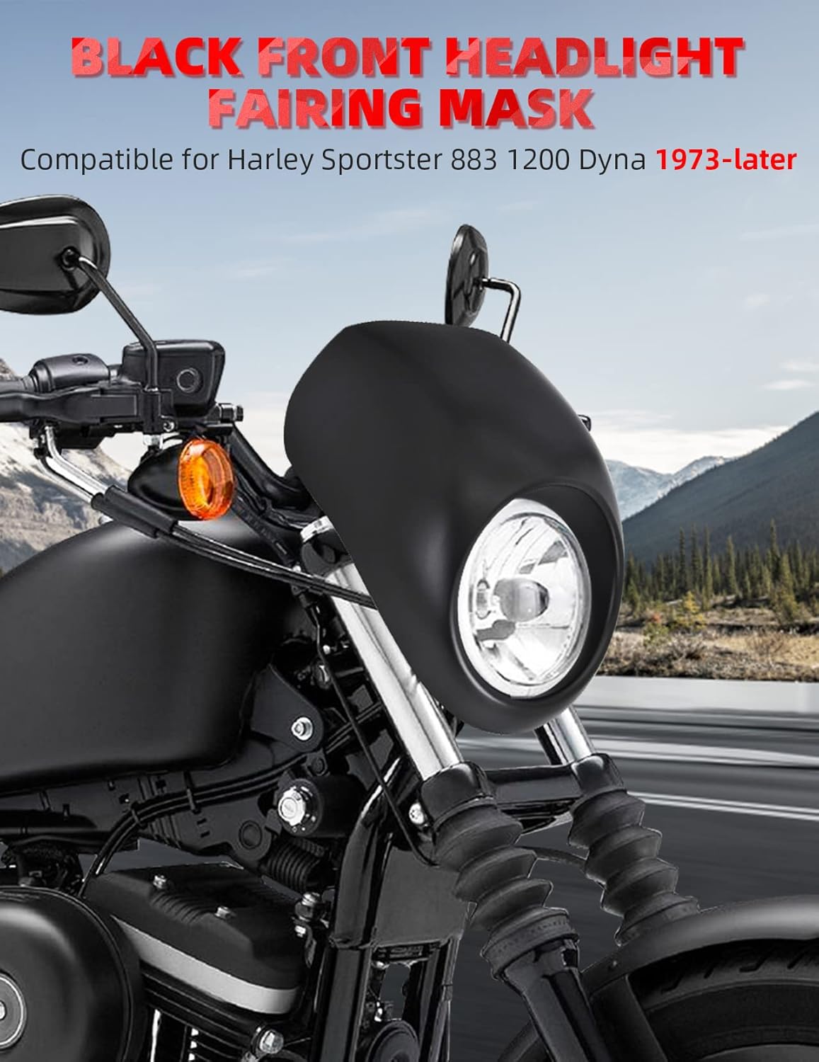 Amazicha Front Headlight Fairing Cowl Mask Fit for Harley Davidson Sportster XL 883 1200 Dyna FX XL 1973-UP (Matte Black)