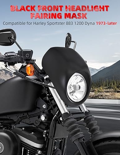 Miniatura 2 de Amazicha Máscara de carenado de faro delantero para Harley Davidson Sportster XL 883 1200 Dyna FX XL 1973-UP (negro mate)