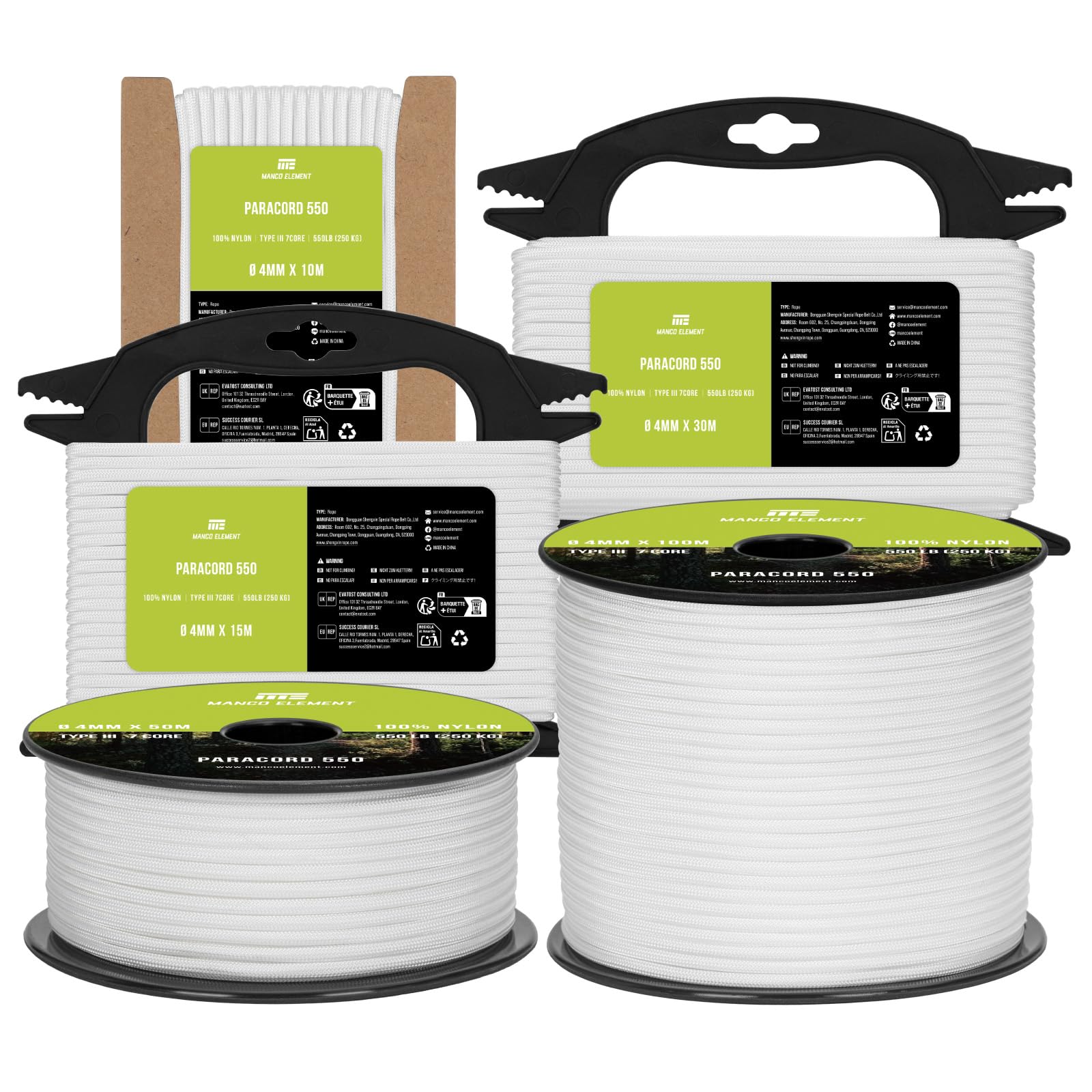 Manco Element 550 Paracord 4mm x 10m Cord Type III 7 Strands Rope