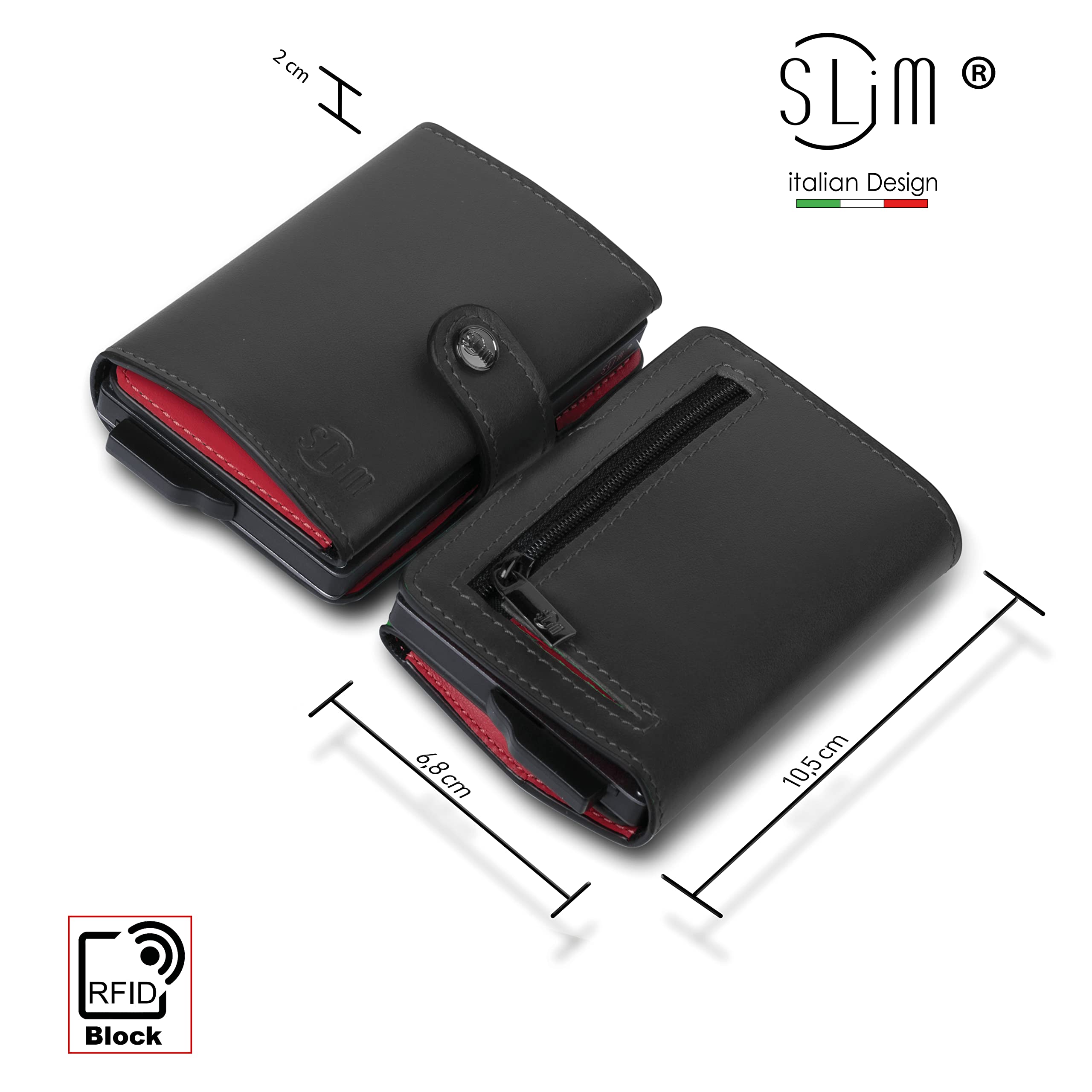 SLim Porta Carte di Credito Schermato Portafoglio Uomo Rfid Portatessere Anticlonazione Donna Portacarte Uomo (Nero E Rosso, Con Zip)