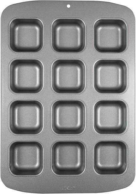 PME CSB106 Carbon Steel Non-Stick 12 Mini Square Cake Pan, Grey, 37.29 x 26.1 x 3.1 cm
