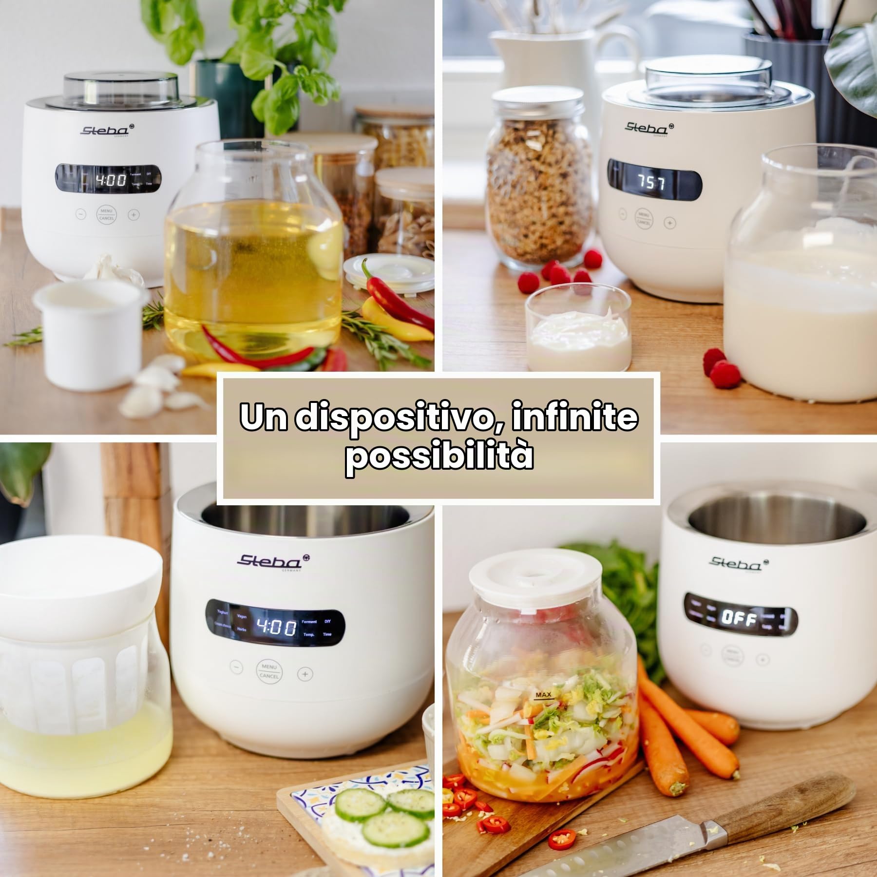 Steba JM 4 - Bicchiere per yogurt da 2 l, 1 bicchiere per yogurt da 1,3 l, 5 programmi automatici, facile da pulire, JM 4